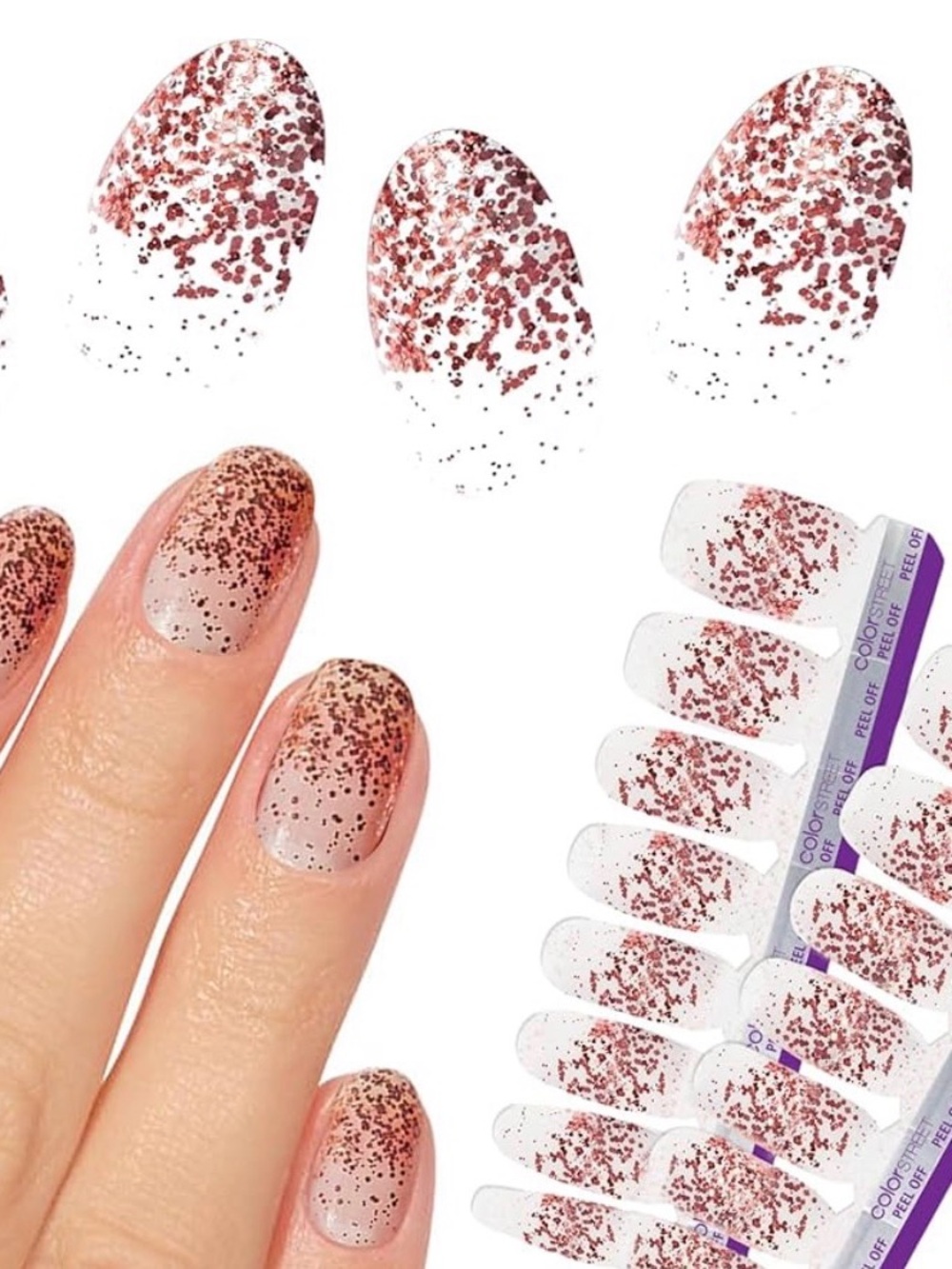 Color Street Coming Up Rose Gold (Glitter Ombre) Nail Strips